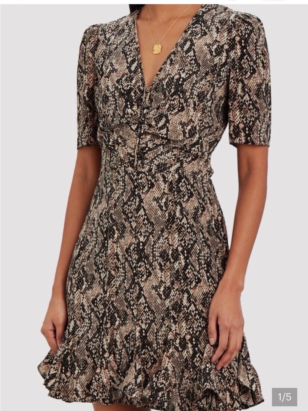 Veronica Beard Snake-Print V-Neck Mini Dress in Neutral Brown & Black